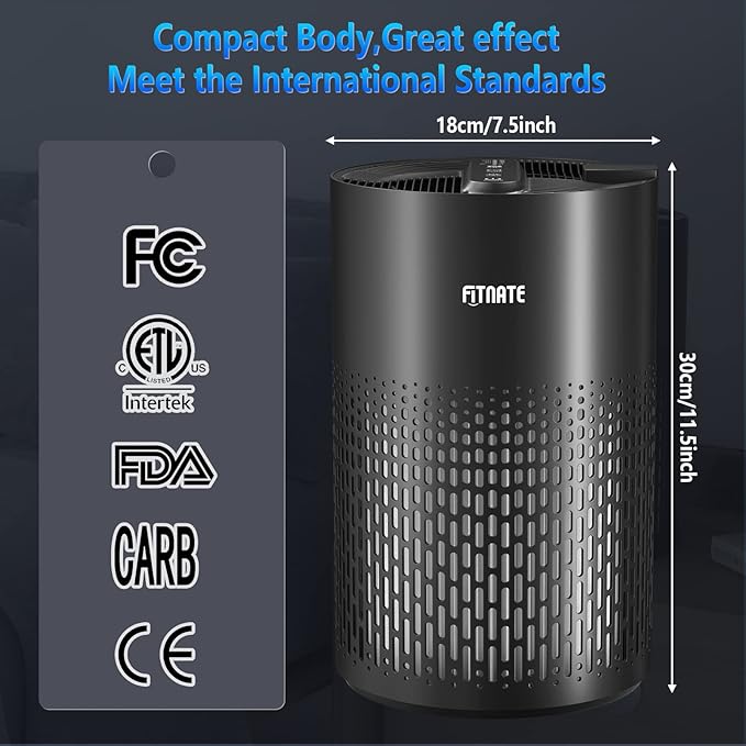 FITNATE Air Purifiers for Home Large Room Up to 1076 Ft² with Aromatherapy, H13 True HEPA Air Purifier for Pets, Quiet Air Cleaner for Smoke Dust Pollen Pet Dander Odor, with Night Light,Timer, Black