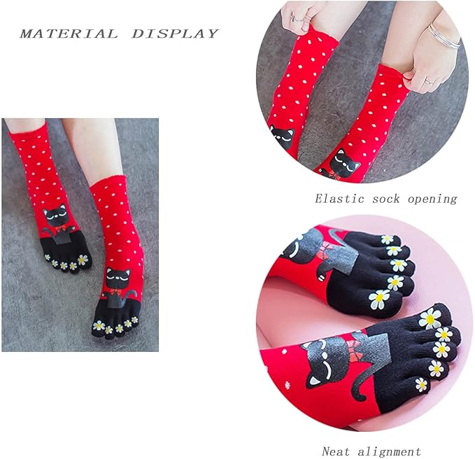 IXITON Women's Toe Socks Five Fingers Socks Cute animal pattern socks Funny cartoon Sports Toe socks