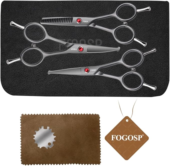 4.5" Dog Grooming Scissors - 3 Pcs Curved & Straight Thinning Shears for Small Dogs & Cats - Japan 440C Stainless Steel