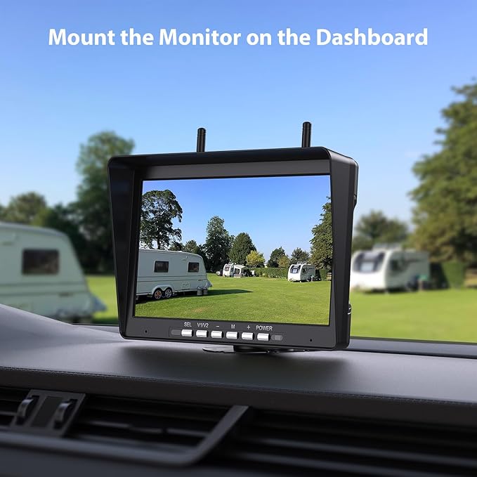 10.1" RV Backup Camera Wireless System Plug and Play, Pre-Wired for Furrion RV Trailer Camper, HD 1080P Quad Split Monitor with 2 Rear View & 2 Side View Cameras, IP69K Waterproof, BY504