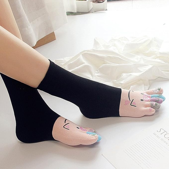 IXITON Women's Toe Socks Five Fingers Socks Cute animal pattern socks Funny cartoon Sports Toe socks