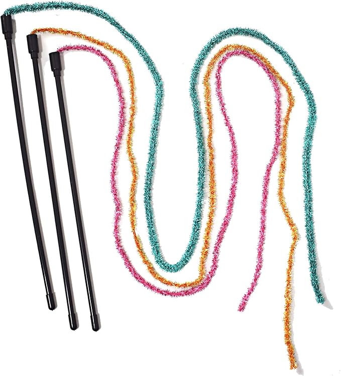 IUHKBH Cat Wands, 3 PCS Interactive Cat Teaser Wand String Plush Cat Toys Colorful Cat Teasing Stick for Cats, Kitties