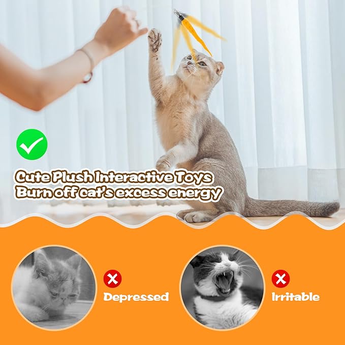 10PCS Cat Worm Toy, Cat Wand Attachment Fuzzy Worm Toys Refill with 1PCS Black String for Wand Replacement, Interactive Cats Kittens Toys for Indoor