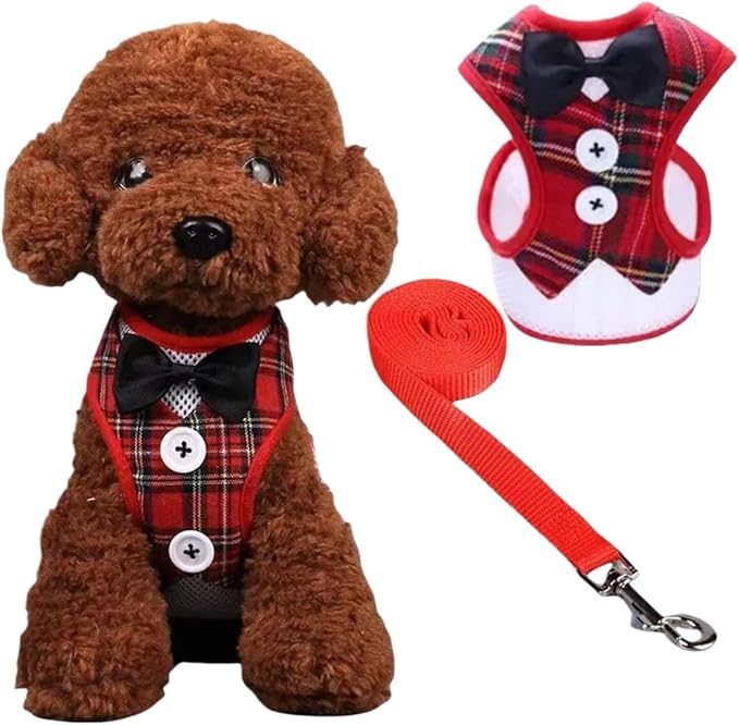 Dog Tuxedo for Wedding, Formal Pet Suit with Bow Tie and Leash, Adjustable Dog Costume for Small Medium Large Dogs, Birthday Christmas Halloween Party Apparel, M(8-14LB)