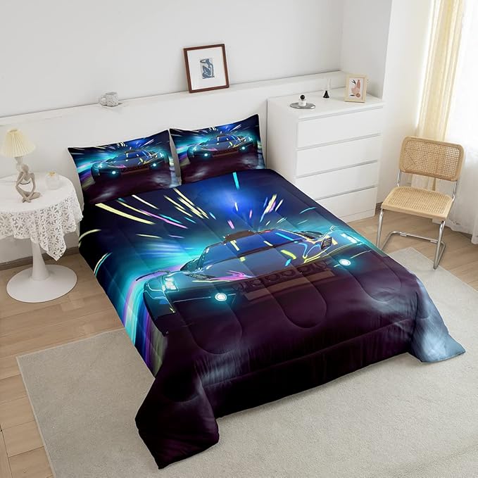 Erosebridal Race Car Bedding Set Queen Size Boys Extreme Sports Comforter Set for Kids Young Man Cool Car Comforter Car Sports Theme Quilt Set for All Season 1 Comforter Set with 2 Pillowcases