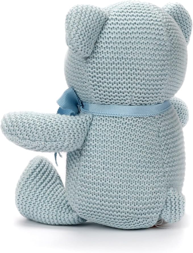 100% Organic Cotton Baby Toys Blue Teddy Bear 6.5" Stuffed Animals for Newborn