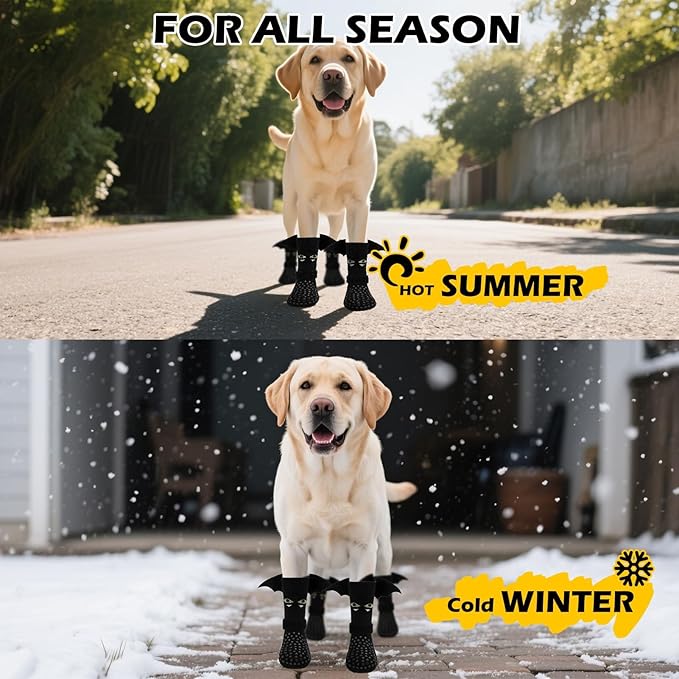 EXPAWLORER Halloween Anti Slip Dog Socks to Prevent Licking Paws, Boots & Paw Protectors with Grippers,Doggie Booties for Hardwood Floors for Small Medium Large Senior Dogs Costume Black Devil Wings L