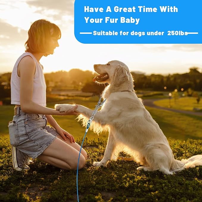 Dog Tie Out Cable - 10/15/20/25/30FT Heavy Duty for Large Dogs Up to 250LBS - Rosy Pink/Blue/Purple/Silver/Red/Green/Yellow