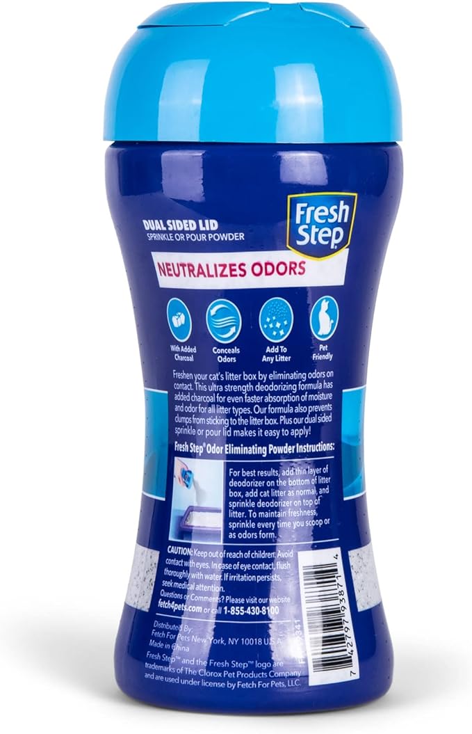 Fresh Step Cat Litter Box Odor Eliminating Powder with Charcoal, Unscented Cat Odor Eliminator for Home, Odor Absorber Cat Litter & Housebreaking Supplies, 15 Ounce