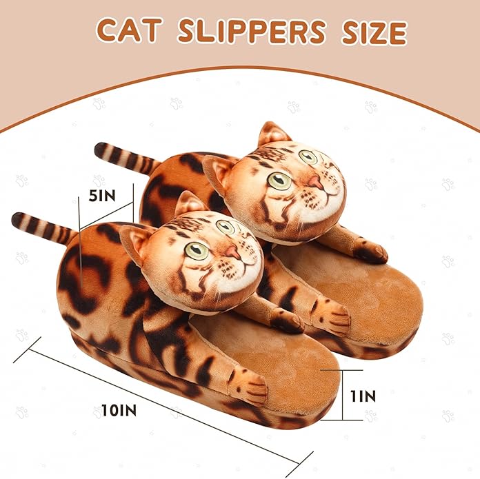 Funny Cat Slippers for Women,Fuzzy Animal Indoor House Shoes with Soft Memory Foam,Comfy Plush Warm Slip-on Slippers,Cat Gifts for Cat Lover