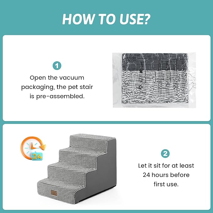 Dog Stairs for Small Dogs, 4 Tier Wider Pet Stairs for Couch and Beds, 17.7" H Non-Slip Dog Steps for Old Cats, Puppy, Small Medium Dogs, 17.7x23.6x17.7 inch, White Black