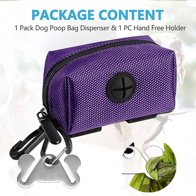 Dog Waste Bag Dispenser Pet Poop Bags Holder for Doggie Waste Bags Dispensers Soft Fabric Zipper Small Doggy Puppy Pouch for Leash Accessory Attachment with Carrier,Purple