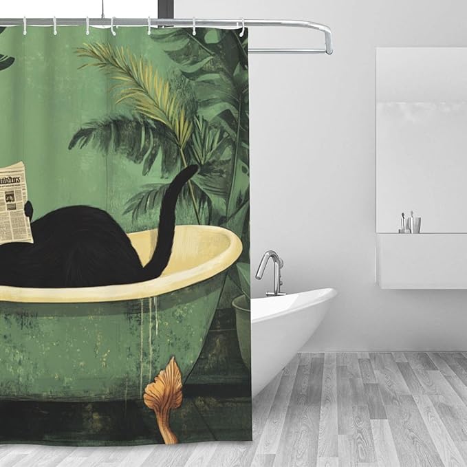 Jakayla Cat Shower Curtain Fabric Shower Curtains for Bathroom Modern Aesthetic Cloth Shower Curtain Set with Hooks 72x72 Inch (Cat in The Bathtub)