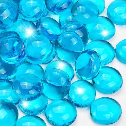 10LB Ocean Blue Flat Glass Marbles for Vases, Gemstone Beads Vase Filler Decorative Glass Pebbles for Fish Tank, DIY Crafts, Aquarium Decor Rocks