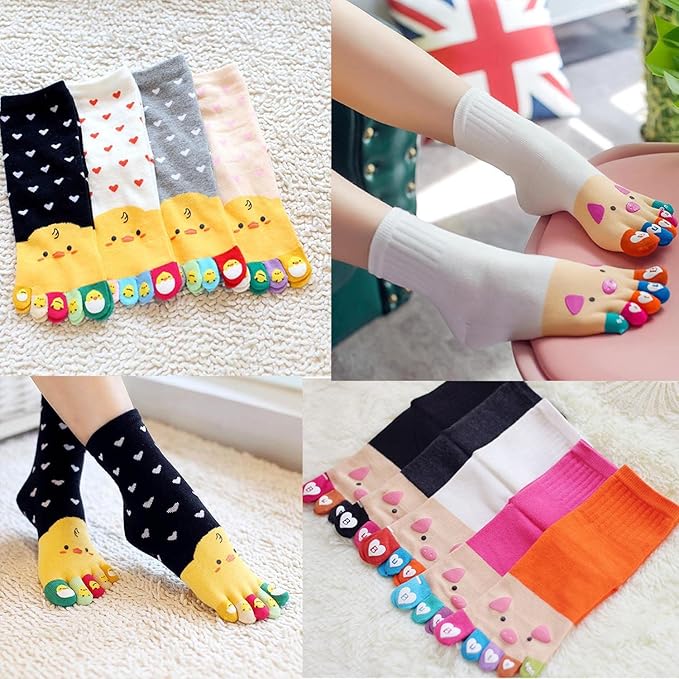 IXITON Women's Toe Socks Five Fingers Socks Cute animal pattern socks Funny cartoon Sports Toe socks