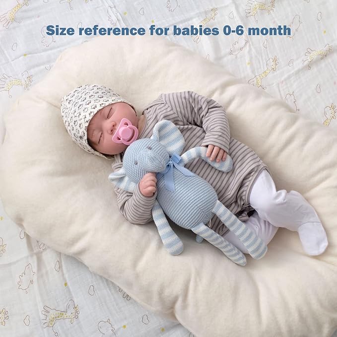 100% Organic Cotton Baby Elephant Stuffed Animal 7.1" | Blue Soft Toy for Newborn