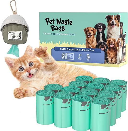 100% Compostable Dog Poop Bags, 270Count Value Pack, BPI Certified, Biodegradable Leakproof Thick Poop Bags for Dogs with Dispenser, Plant-Based, ASTM D6400 & EN 13432 Compliant Pet Waste Bag