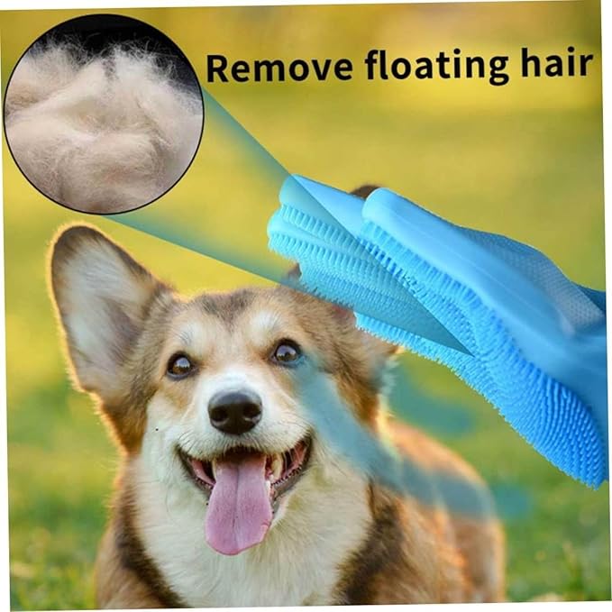 Dog Washing Gloves, Pet Grooming Gloves with Soft Brushes, Bathing and Massaging for Dogs and Cats, Silicone Heat Resistant Cleaning Gloves with High-Density Teeth (Blue)