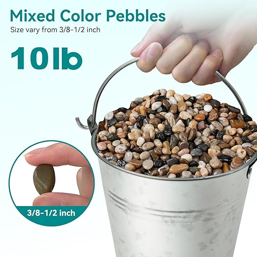 10 lbs Pebbles for Indoor Plants, Vase, Succulent, 3/8" Gravel for Plants, Pots Indoor, Bamboo Rocks for Bamboo Plants, Decorative Small River Rock, Highly Polished