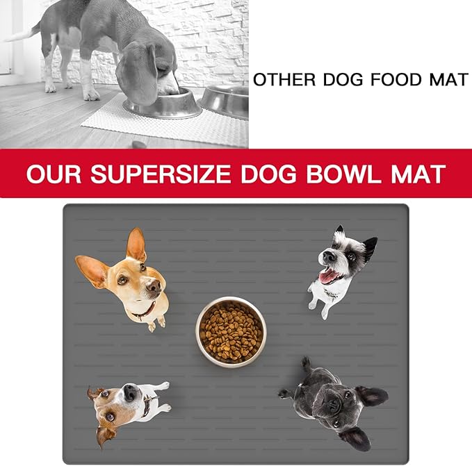 32" x 24" Large Pet Food Mat, Silicone Dog Mats for Food and Water, Nonslip Pet Feeding Mats for Floors,Dog Cat Bowl Mat with Raised Edges, Lake Blue