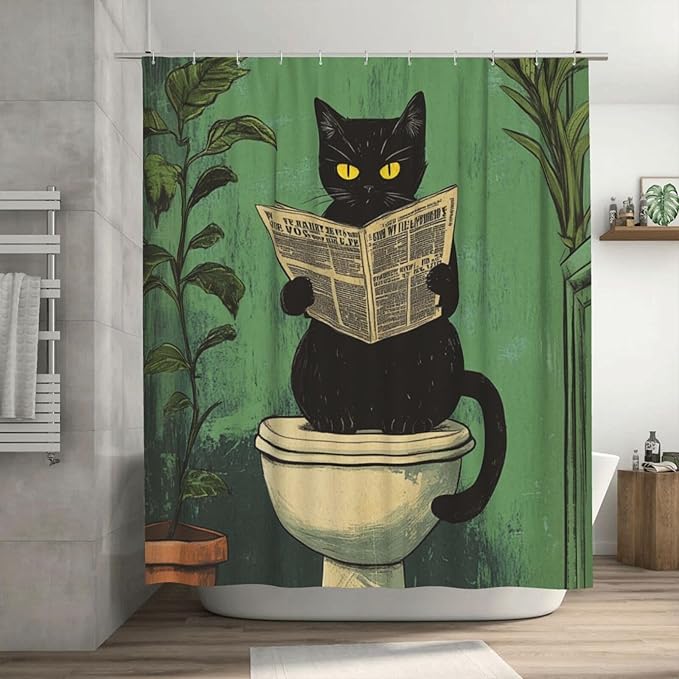 Jakayla Cat Shower Curtain Fabric Shower Curtains for Bathroom Modern Aesthetic Cloth Shower Curtain Set with Hooks 72x72 Inch (Cat on The Toilet)