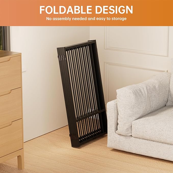 Full Metal Freestanding Dog Gate with Door, 36''Height Foldable Pet Dog Fence for Indoor & Outdoor, 4 Panels Extra Wide Free Standing TallDog Gates for Doorways,House,Stairs,Porch,Deck,Yard