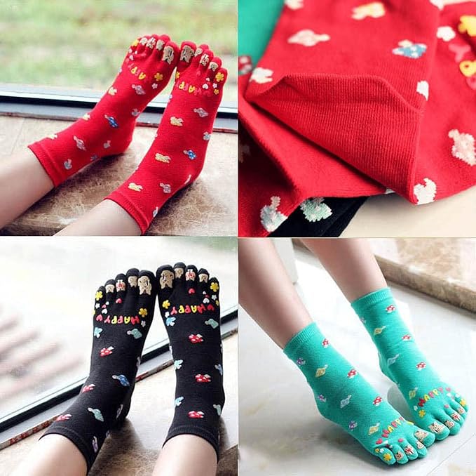 IXITON Women's Toe Socks Five Fingers Socks Cute animal pattern socks Funny cartoon Sports Toe socks