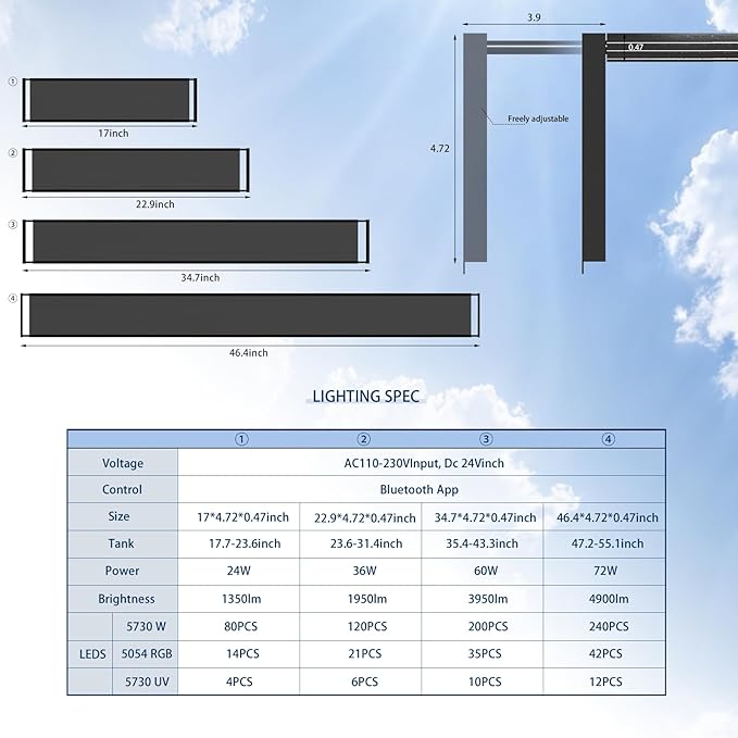 FZONE LED Aquarium Light with APP Control, Full Spectrum for 47-55" Planted Aquariums, Timer Sunrise/Sunset,72W (Light 120)