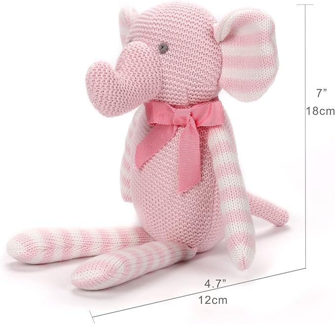 100% Organic Cotton Baby Toys Pink Elephant Stuffed Animals for Newborn 7.1"