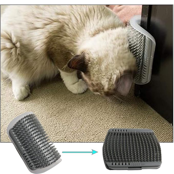 JAKI Cat Self Groomer Brushes 4 Pack Wall Corner Self Message, Interactive Cat Toy with Face Scratcher Comb, Pet Grooming Brush Tool for Indoor Cats Long Short Fur Kitten Puppy