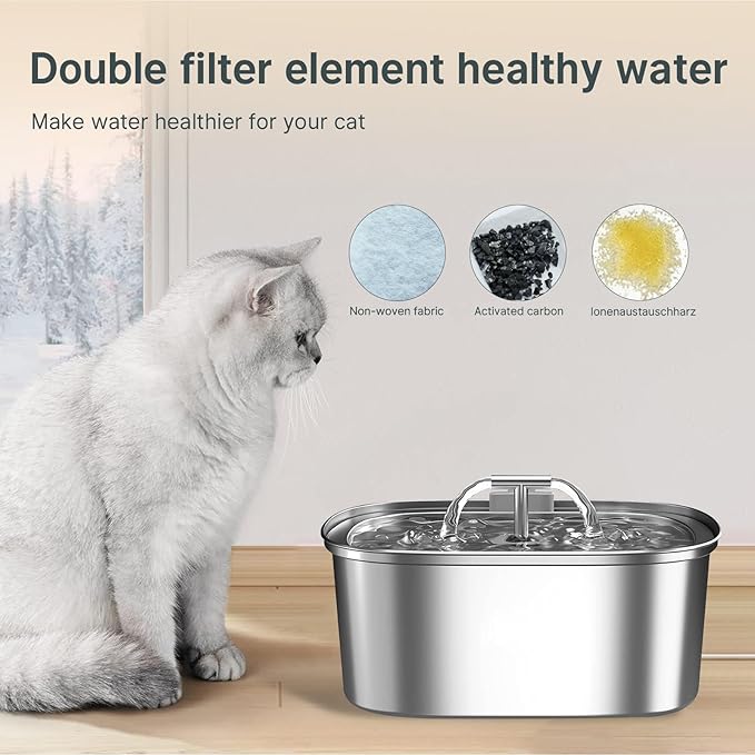 24 Pcs Cat Water Fountain Filters,12 Pack Cat Water Fountain Replacement Filters & 12 Pack Pre-Filter Sponges,Fountain Filter Replacement for Rellaty and Neareal 108oz/3.2L Pet Stainless Fountain