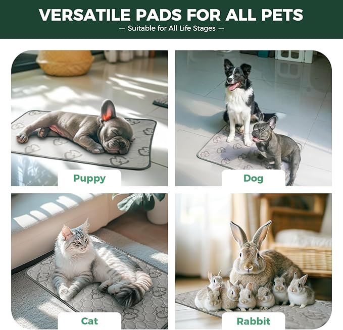 FXW Washable Pee Pads for Dogs, Puppy Pads with Super Absorbent, Specifically Designed for Potty Training, 29" × 18" Rectangle, Khaki, 4 Packs