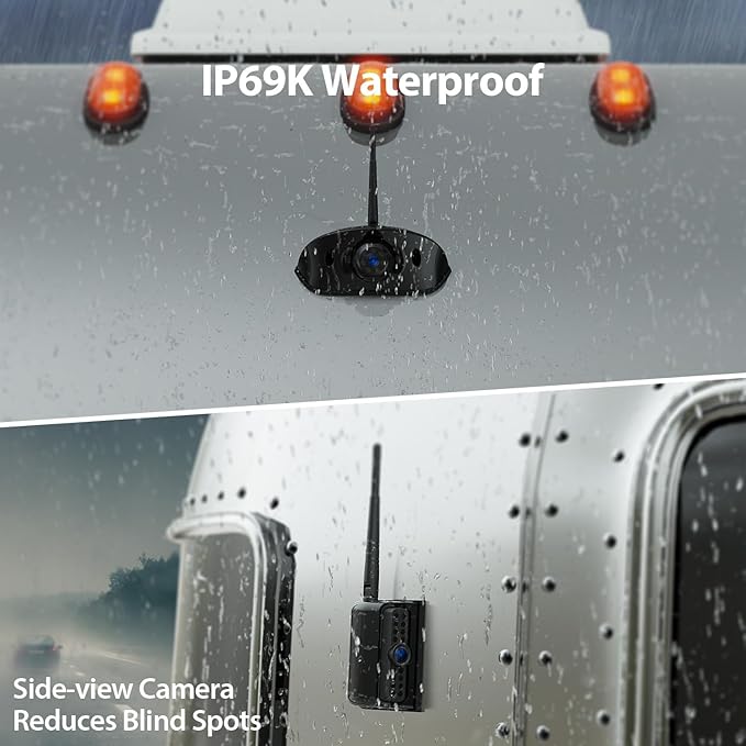 10.1" RV Backup Camera Wireless System Plug and Play, Pre-Wired for Furrion RV Trailer Camper, HD 1080P Quad Split Monitor with 2 Rear View & 2 Side View Cameras, IP69K Waterproof, BY504