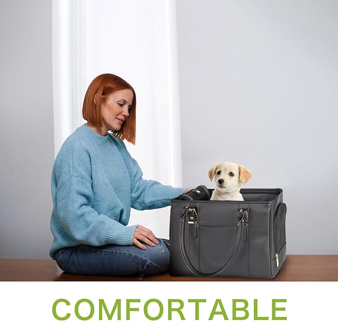 Fashion Pet Carrier Dog Purse Cat Bag Soft-Sided Carriers Travel Airline Approved, Stylish Leather Tote Handbag for Small Animal Puppy Kitten (Black)
