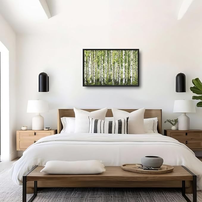 Extra Large Birch Tree Framed Wall Art for Living Room,Oversized Green Aspen Trees Forest Pictures Wall Decor,Canvas Print Painting Modern Artwork Bedroom Office Bathroom 36L" x 24W"