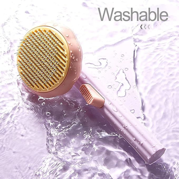 iZiv Cat Brush with Release Button, Pet Grooming Brushes for Indoor Cats Shedding, Purple Self Cleaning Hairbrush for Long or Short Haired Cats, Kitten Cats Dogs Rabbits Massage Removes Loose Fur