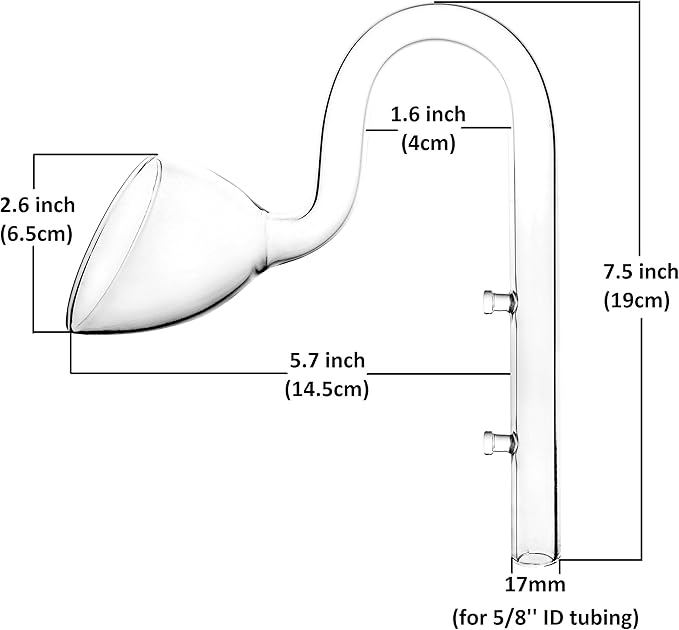 Glass Lily Pipe Outflow for Aquarium Planted Tank (17mm for 16/22mm (5/8" ID) tubing)