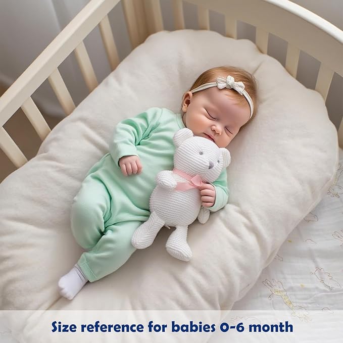 100% Organic Cotton Baby Stuffed Animals White Teddy Bear for Newborn 6.5"