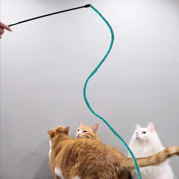 IUHKBH Cat Wands, 3 PCS Interactive Cat Teaser Wand String Plush Cat Toys Colorful Cat Teasing Stick for Cats, Kitties