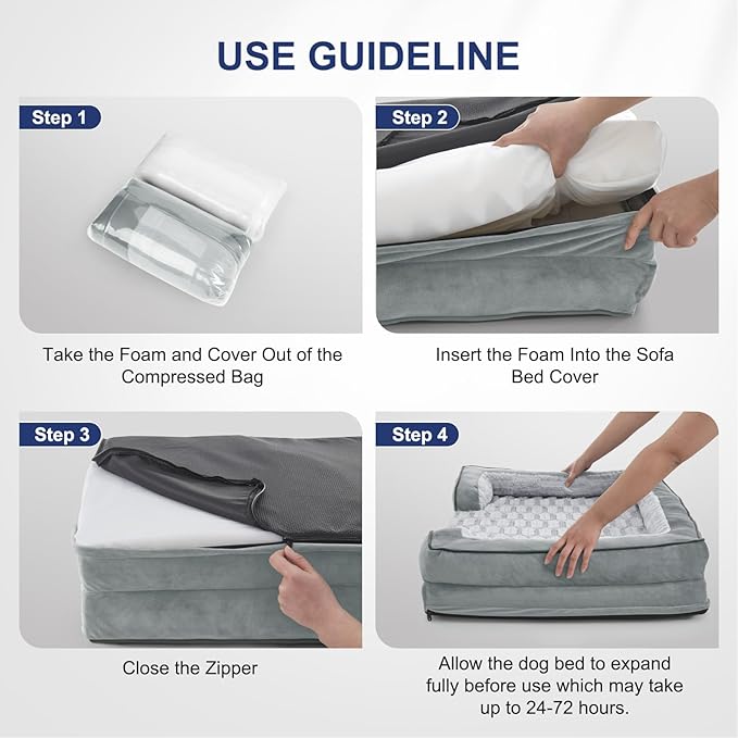 FURTIME Orthopedic Dog Bed for Medium Dogs - Washable Dog Sofa Beds Medium, Supportive Foam Pet Couch Bed with Removable Washable Cover, Waterproof Lining and Nonskid Bottom, Light Grey