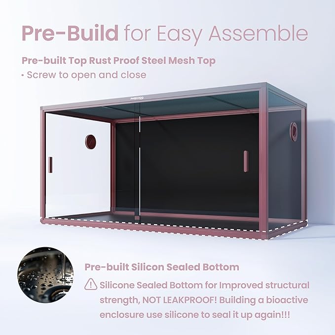 120 Gallon Reptile Terrarium, 48" x 24" x 24" Reptile Enclosure with Sliding Door Top Screen Ventilation,Blue Tongue Skink Tank for Easy Maintenance