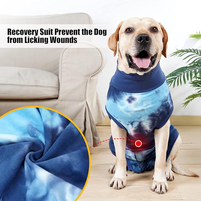 Dog Onesie Suit for Medium Large Dogs Recovery Suit for Tie Dye Pajamasfor Abdominal Wounds, Shedding, Prevent Licking L Blue2