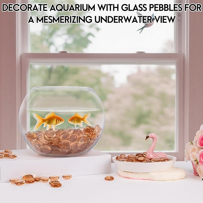 Glass Marbles, 0.97 LB Transparent and Smooth Flat Glass Beads for Vases, Mosaic Gem Pebbles for Aquarium Decor, Floral Arrangements, Mancala Stones, Vase Filler and Crafts, Pink