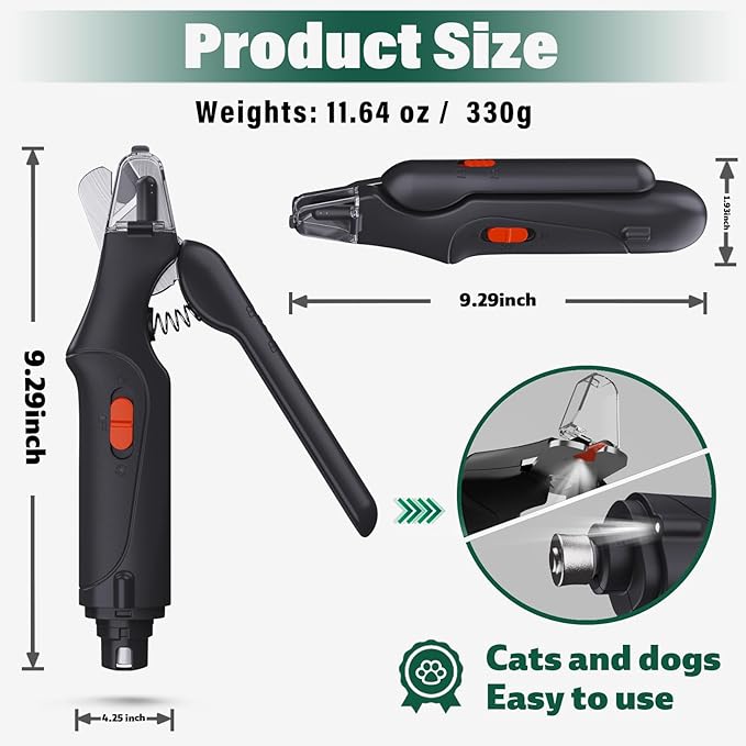 2-in-1 Dog Nail Clippers & Cat Nail Clippers Trimmers for Large Medium Small Dogs Cats Claw Trimmer Quick Sensor and Safety Guard USB Rechargeable with 2 LED Lights Dogs Nail Trimmer