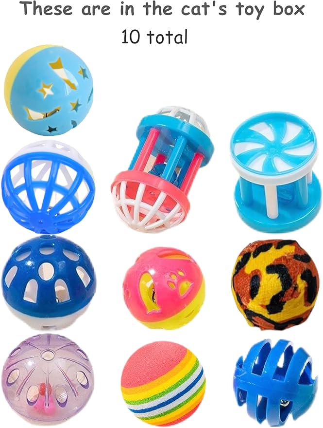 10-Pack Cat Toy Balls with Bells for Kittens and Cats (1.5'' - 2.2'', Cat Toys Mega Set)