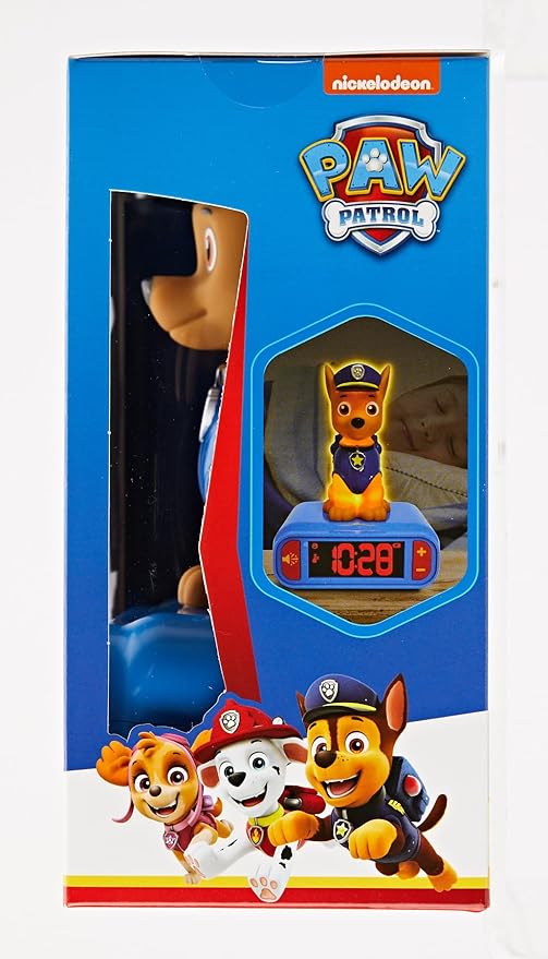 Lexibook - Paw Patrol Chase Digital Alarm Clock with Night Light - Snooze Function - Dog Sound Effects - for Children/Kids - Luminous Clock with Chase, Blue/Red - RL800PA