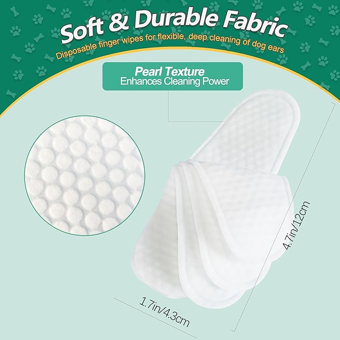 60 ct Pet Ear Finger Wipes for Dogs - Extra-Coverage and Large Design with Coconut Oil and Aloe Vera, Relieve Ear Itching and Inflammation, Remove Ear Wax and Debris, Soothing Cleansing Deodorizing