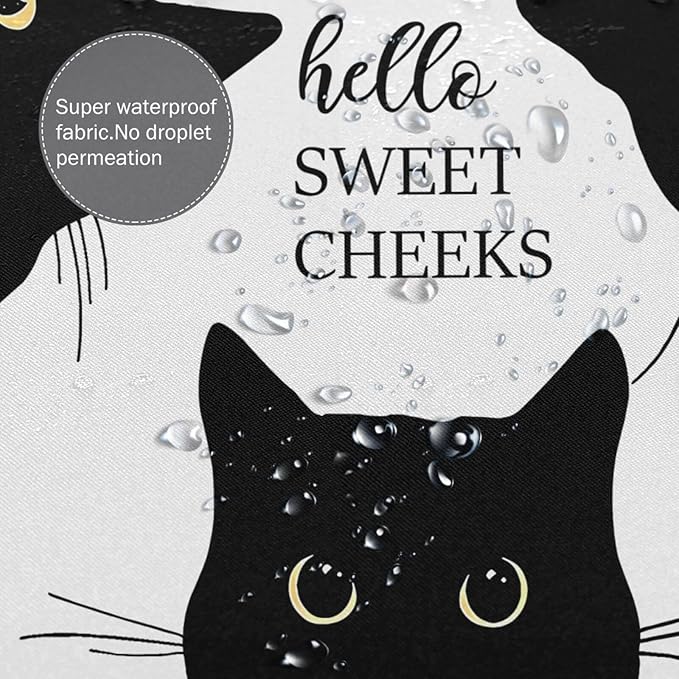 Jakayla Black Cat Shower Curtain - Funny and Cute Bathroom Decor, White, 72x72 Inches With 12 Plastic Hooks