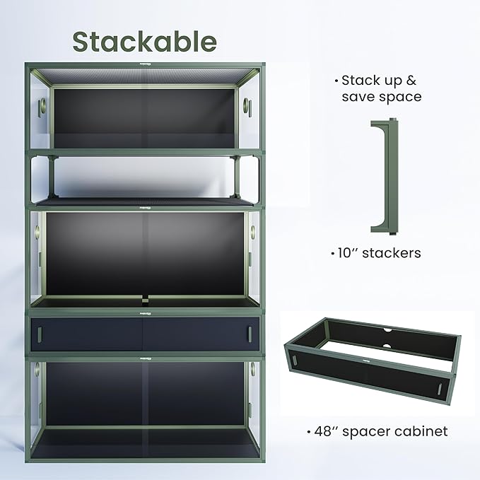120 Gallon Bearded Dragon Tank,48" x 24" x 24" Reptile Tank with Sliding Door Top Screen Ventilation, Front Opening Reptile Enclosure for Easy Maintenance
