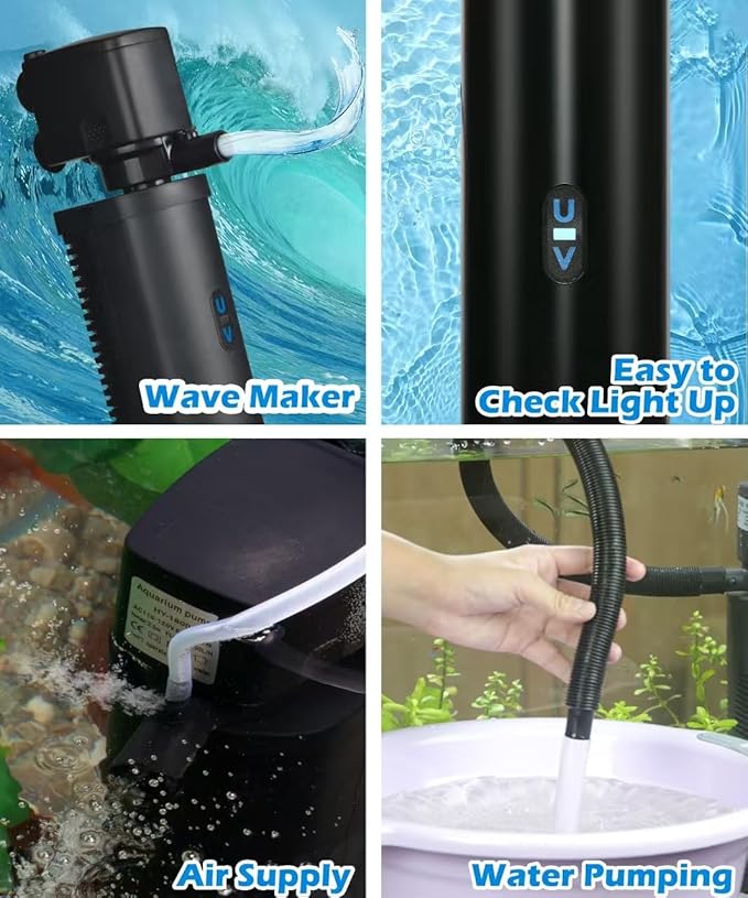 Goldfish Aquarium Filter U-Very Suitable for 20-75 Gallon Tank, 30 Gallon Fish Tank Water Filter for Green Water Control, Internal Submersible Pump Filtration System, Fish Filters for Aquariums